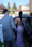 Sexy Mermaid Long Lilac Backless Lace Prom Dress Party Dresses HZ1022