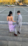 Sexy Mermaid Long Lilac Backless Lace Prom Dress Party Dresses HZ1022