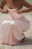 Sexy Sheath Sweetheart Satin Pink Long Prom Dress HZ1022