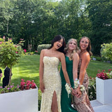 Sexy Mermaid Strapless Yellow Lace Long Prom Dress HZ1022