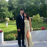 Sexy Mermaid Strapless Yellow Lace Long Prom Dress HZ1022