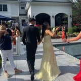 Sexy Mermaid Strapless Yellow Lace Long Prom Dress HZ1022