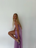 Sexy Mermaid Straps Lilac Slit Long Prom Dress HZ1022