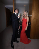 Sexy Mermaid Strapless Red Long Prom Dress HZ1022
