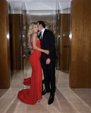 Sexy Mermaid Strapless Red Long Prom Dress HZ1022