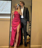 Sexy Mermaid One Shoulder Hot Pink Long Prom Dress HZ1022