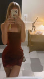Sheath Burgundy Strapless 18th Birthday Dresses Short Birthday Outfits HZ1022