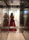 Sexy A line Straps Red Slit Long Prom Dress HZ1022