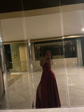 Sexy A line Straps Wine Red Slit Long Prom Dress HZ1022