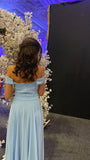 Simple A line Light Sky Blue Slit Long Prom Dress HZ1022