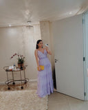 Simple A line Spaghetti Straps Lilac Long Prom Dress HZ1022