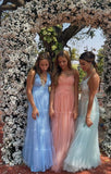 Simple A line Spaghetti Straps Blush Pink Long Prom Dress HZ1022