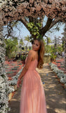 Simple A line Spaghetti Straps Blush Pink Long Prom Dress HZ1022