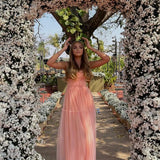 Simple A line Spaghetti Straps Blush Pink Long Prom Dress HZ1022
