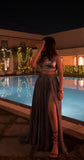 Simple 2 Pieces Spaghetti Straps Gray Long Prom Dress HZ1022