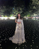 Sparkly A Line One Shoulder Light Gray Sequin Long Prom Dress HZ1022