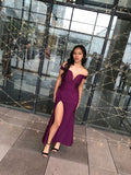 Sexy Mermaid Off The Shoulder Grape Slit Long Prom Dress HZ1022