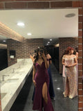 Sexy Mermaid Off The Shoulder Grape Slit Long Prom Dress HZ1022