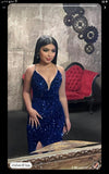 Sexy Mermaid Spaghetti Straps Royal Blue Sequin Long Prom Dress HZ1022