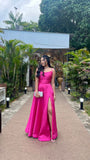 Simple A Line Spaghetti Straps Hot Pink Slit Long Prom Dress HZ1022