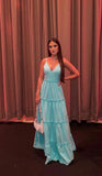 Simple A line Straps Blue Long Prom Dress HZ1022
