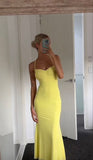 Simple Mermaid Halter Yellow Long Prom Dress HZ1022