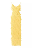 Simple Sheath Spaghetti Straps Yellow Long Prom Dress HZ1022