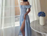 Light Yellow A-line Prom Dress with Puff Sleeves HZ1022