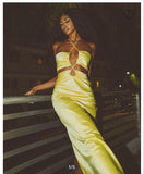 Sexy Mermaid Halter Yellow Prom Dress HZ1022