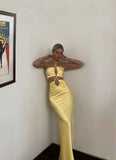Sexy Mermaid Halter Yellow Prom Dress HZ1022