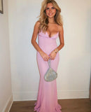 Sexy Mermaid Straps Pink Prom Dress Weddingh Guest Dresses HZ1022