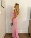 Sexy Mermaid Straps Pink Prom Dress Weddingh Guest Dresses HZ1022