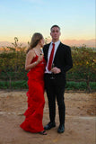 Sexy Sheath Spaghetti Straps Red Long Chiffon Prom Dress HZ1022