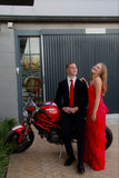 Sexy Sheath Spaghetti Straps Red Long Chiffon Prom Dress HZ1022