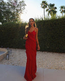 Sexy Sheath Straps Red Long Chiffon Prom Dress HZ1022