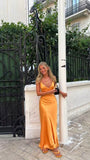 Sexy Mermaid Spaghetti Straps Yellow Long Prom Dress HZ1022