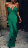 Sexy A Line Straps Dark Green Floor Length Prom Dress HZ1022