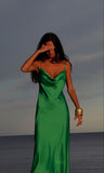 Sexy A line Spaghetti Straps Green Floor Length Prom Dress HZ1022