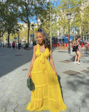 Sexy A line Straps Yellow Floor Length Chiffon Prom Dress HZ1022