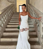 Sexy A line Straps Floor Length Backless White Prom Dress HZ1022