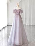 Luxurious A Line Off The Shoulder Pink Long Prom Dress HZ1022