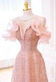 Luxurious A Line Off The Shoulder Pink Tulle Long Prom Dress HZ1022