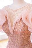 Luxurious A Line Off The Shoulder Pink Tulle Long Prom Dress HZ1022