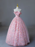 Ball Gown Strapless Pink Tulle Sweet 16 Dresses HZ1022