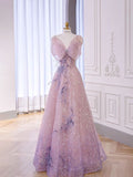 Sparkly A line Straps Pink Sequin Long Prom Dress HZ1022