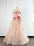 Ball Gown Pink Tulle Floral Prom Dress HZ1022