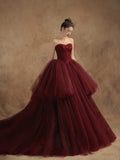 Ball Gown Off The Shoulder Tulle Red Sweet 16 Dresses HZ1022