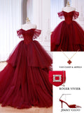Ball Gown Off The Shoulder Tulle Red Sweet 16 Dresses HZ1022