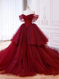 Ball Gown Off The Shoulder Tulle Red Sweet 16 Dresses HZ1022