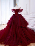 Ball Gown Off The Shoulder Tulle Red Sweet 16 Dresses HZ1022